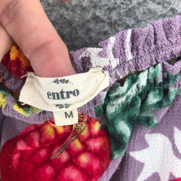 Entro Top Women Medium Purple Multi Pineapple Off Shoulder Crepe Tropical Blouse - Picture 5 of 10